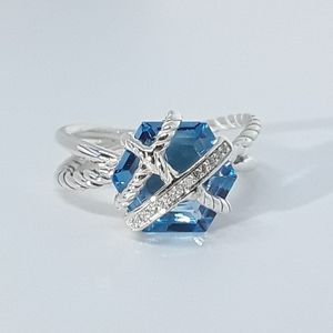 David Yurman Blue Topaz Cable Wrap Ring 6.5